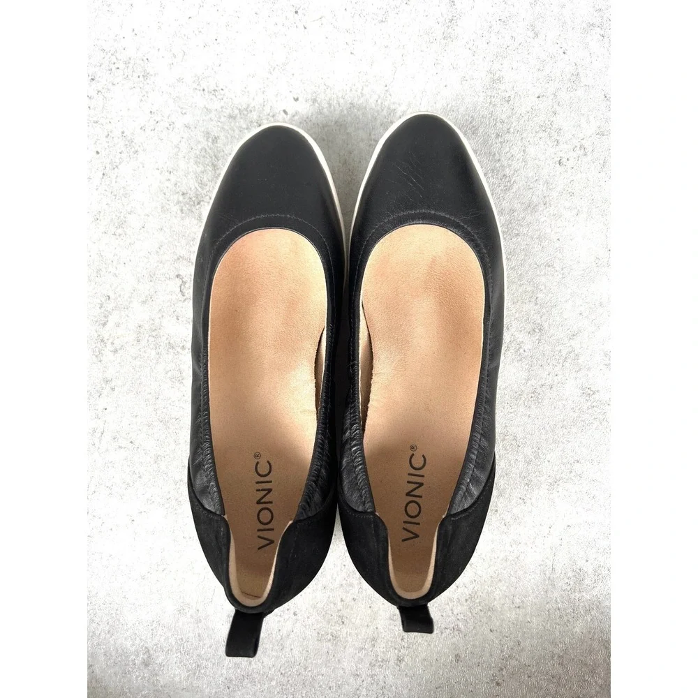 Vionic Black Ellery Jacey Women 8.5 Comfort Round Ballet Mary Jane Wedge Orthoti